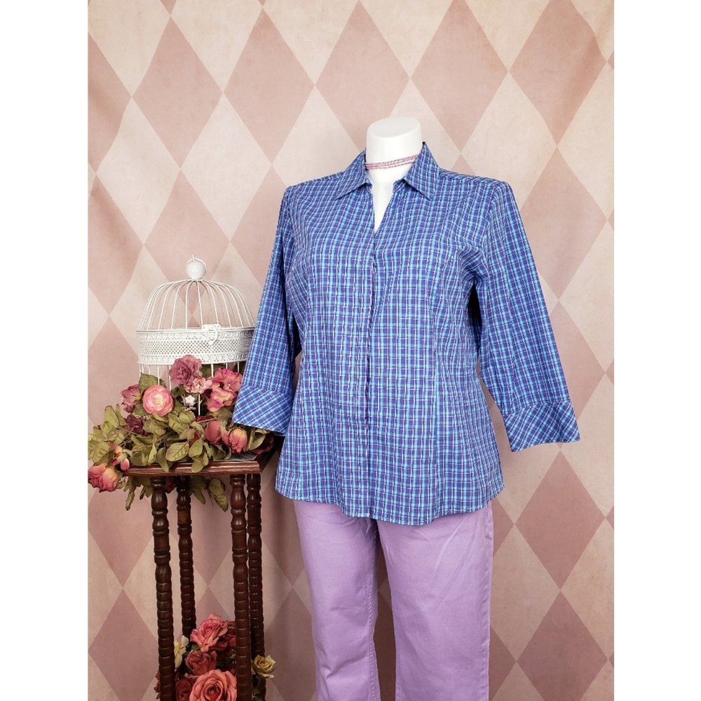 🆕️ Riders | Blue + Purple Plaid Button Top